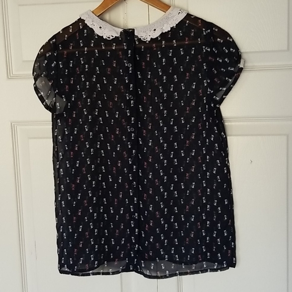 Zara Trafaluc cat print short sleeve blouse - Picture 3 of 6